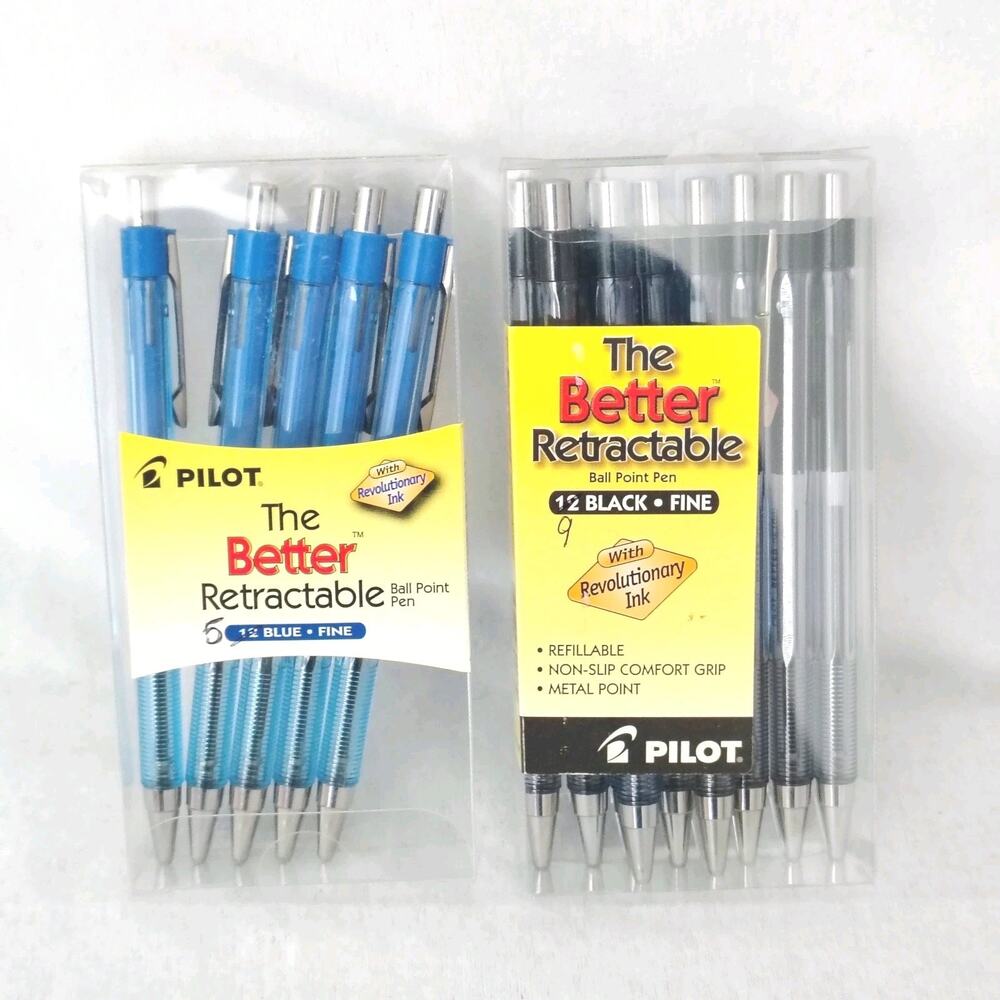 PILOT The Better Retractable Ball Point Fine Pen 5 Blue & 9 Black Ink Refillable